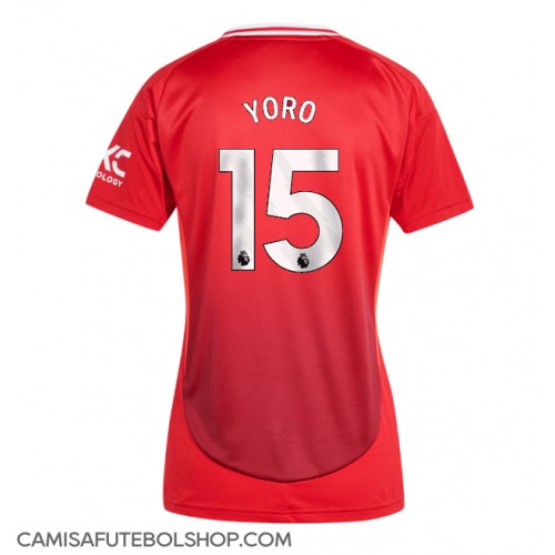 Camisa de time de futebol Manchester United Leny Yoro #15 Replicas 1º Equipamento Feminina 2024-25 Manga Curta